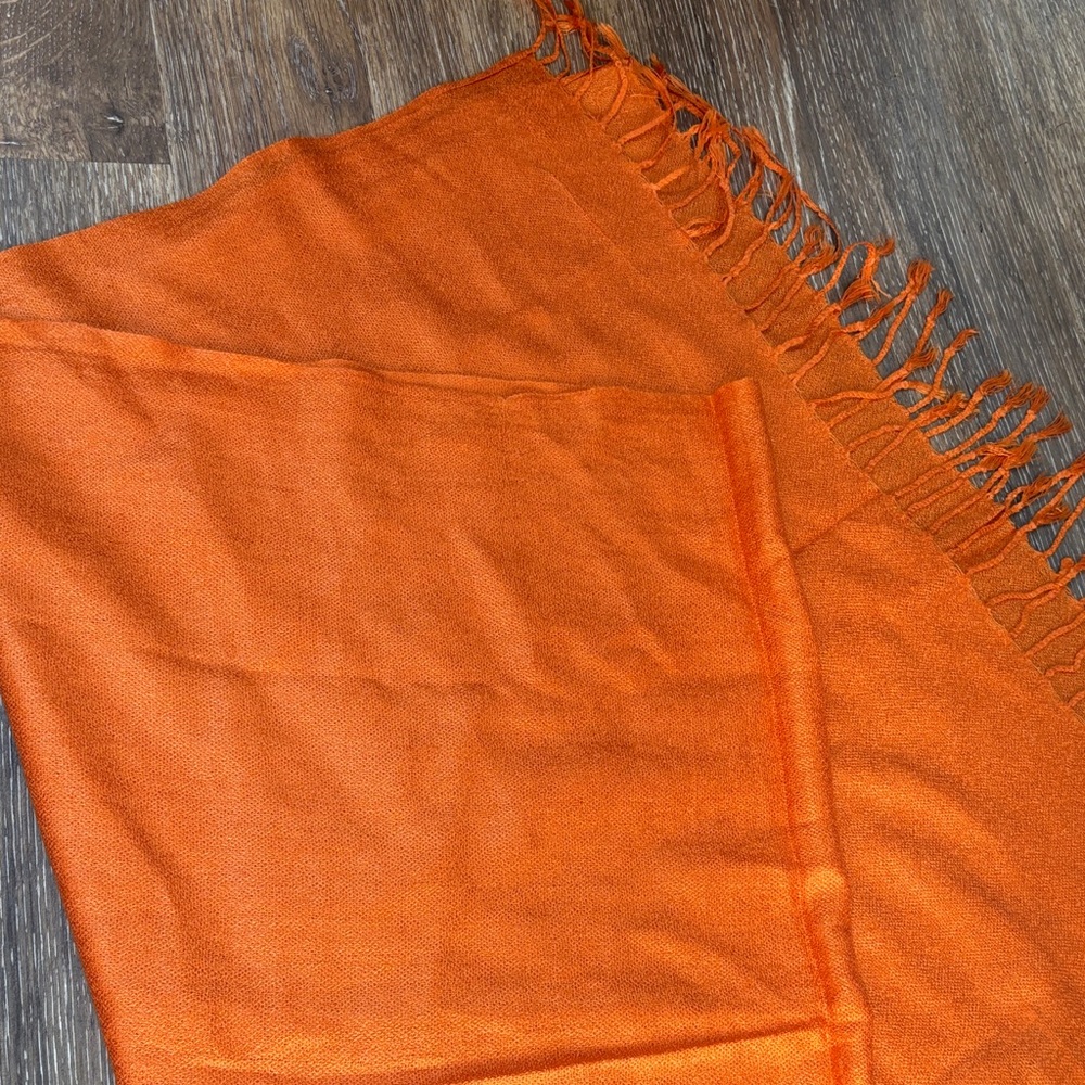 Pashmina Vibrant Orange Wrap fringe
